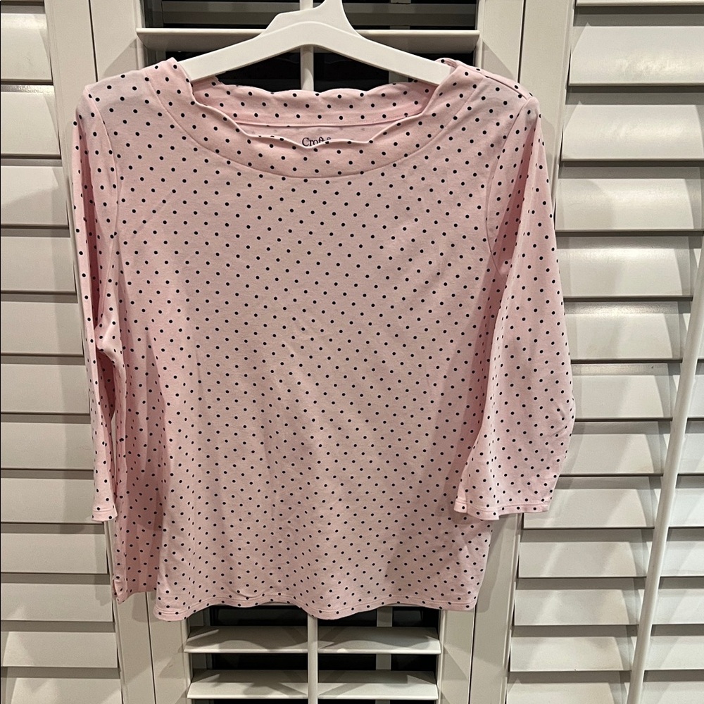 Croft & Barrow Pink Polka Dot Long Sleeve Top